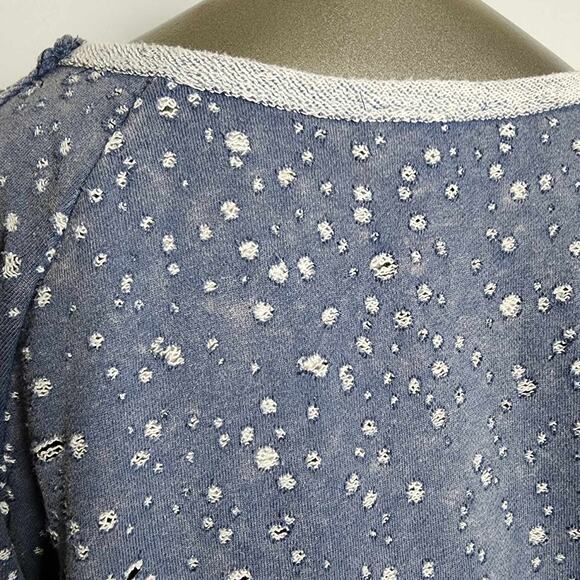 Oddi Distressed Cold-Shoulder Scoop Neck Blue Lace Sweater | Women's Large - Picture 8 of 11